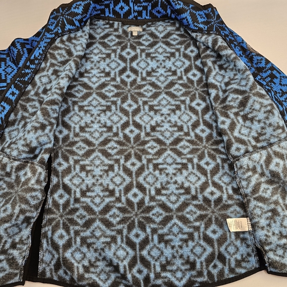 Talbots Cozy Fleeceback Knit Jacket - Snowflake Blue Black Size XLP - Picture 5 of 10